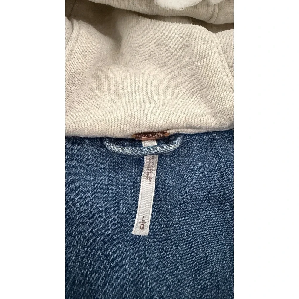 Free People Jacket Womens Size Large Blue Denim Knit Hooded Layered Jean Boho - Picture 4 of 12